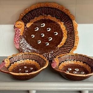Vintage Japan, turkey plate, and bowls